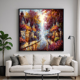 Poster Serene Autumn Street - Painterly Town Art