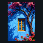 Poster Serene Blue Mediterranean Window & Cherry Blossoms<br><div class="desc">Bring a touch of tranquil beauty to your home with this stunning illustration. A rustic yellow window is set against a deep cerulean blue wall, framed by the delicate shadows and vibrant pink petals of a blooming cherry blossom tree. The rich colors and painterly style evoke the peaceful atmosphere of...</div>