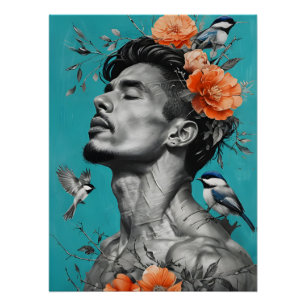Póster Serene Botanical Wall Art - Retrato com Vibrante