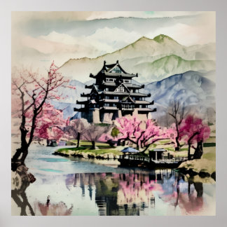 Poster Serene Castle On Lake(Spring)