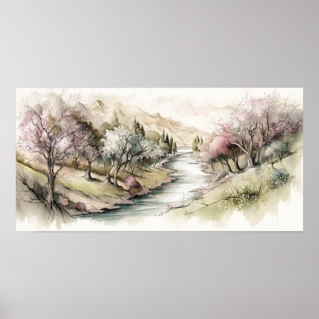 Poster Serene Cherry Blossom Valley (Frente)