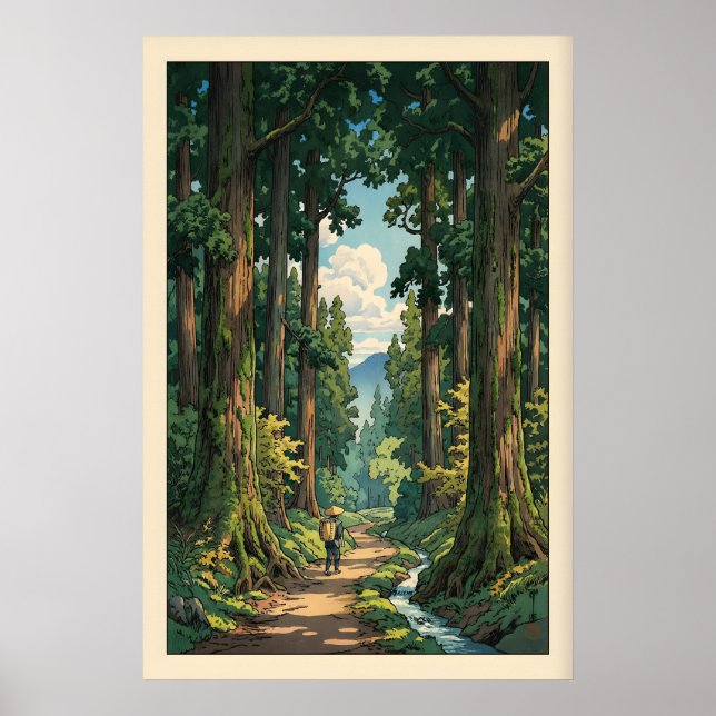 Poster Serene Forest Path Wall Art Winding Trail, Tall (Frente)