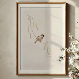 Poster Serene House Sparrow Watercolor Art