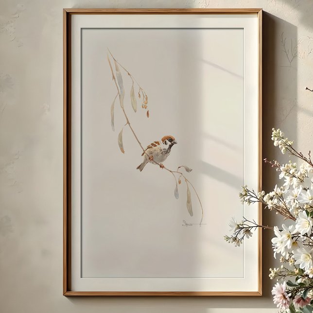 Poster Serene House Sparrow Watercolor Art (Criador carregado)