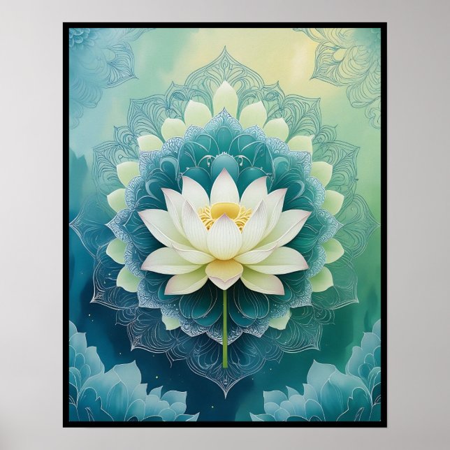 Poster Serene Lotus Mandala: Meditação Azul e Verde (Frente)