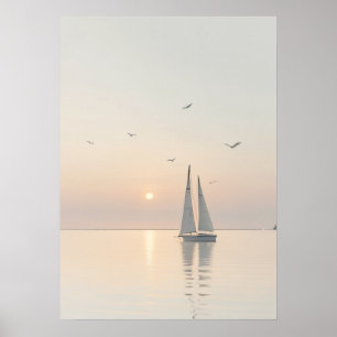 Poster Serene Minimalista Barcos de Navegação Calm Watts