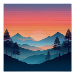 Póster Serene Mountain Sunset View