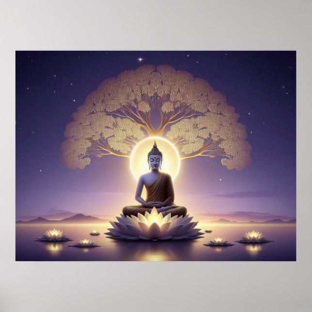 Poster Serene Ouro Trabalho de arte Buda Em Tranquil Aura (Frente)