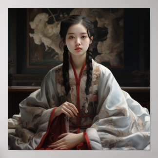 Poster Serene Reflexões: Um Con De Garota Chinesa Cativad