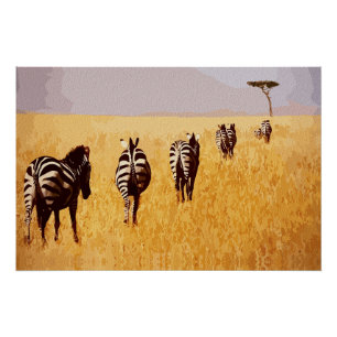 Póster Serene Safari - Zebras nas terras Ouros