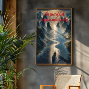 Poster Serene Sail: Barco, Água, Montanhas