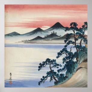 Poster Serene Seascape Sunset Vintage Painting
