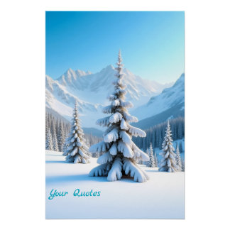 Póster Serene Snowy Mountain Landscape & Winter Pine Tree