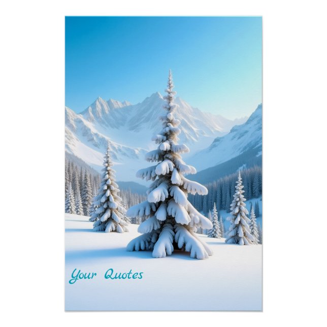 Póster Serene Snowy Mountain Landscape & Winter Pine Tree (Frente)