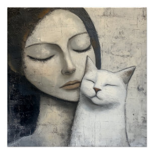 Póster Serene Snuggle - Poster de Gato e Mulher