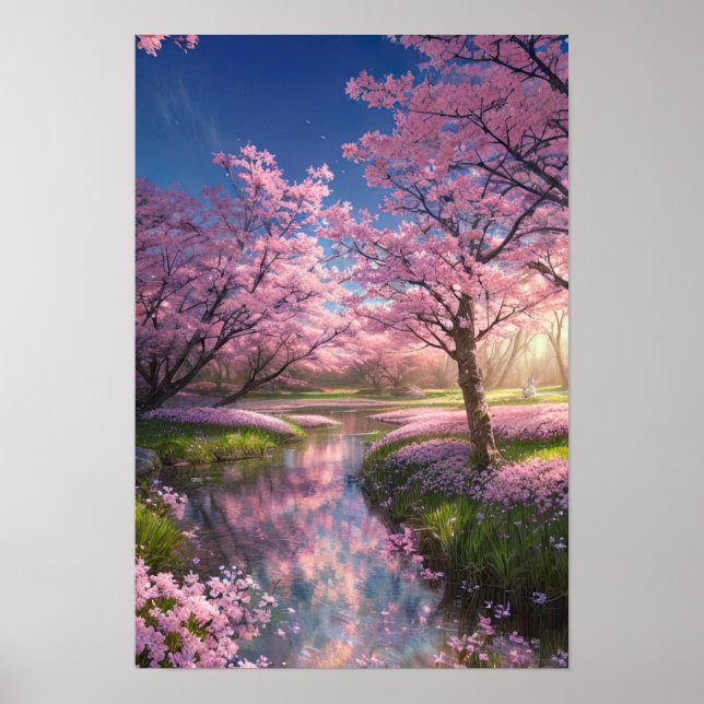 Poster Serene Stream e Sakura Trees (Frente)