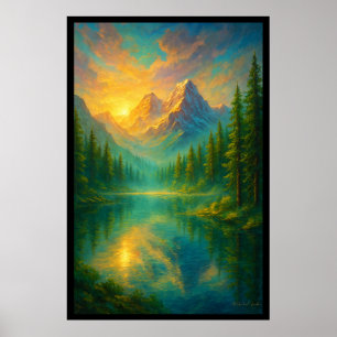 Poster Serene Sunrise sobre o Lago Espelho