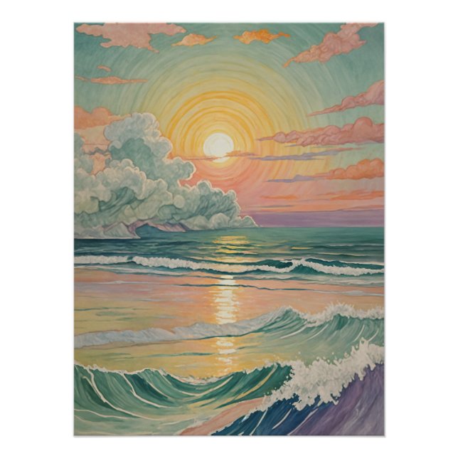 Póster Serene Sunset nas Ondas (Frente)