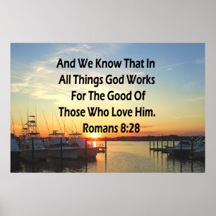 POSTER SERENE SUNSET ROMANS 8:28 BÍBLIA VERSO