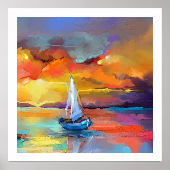 Poster Serene Sunset Sailboat Art (Frente)