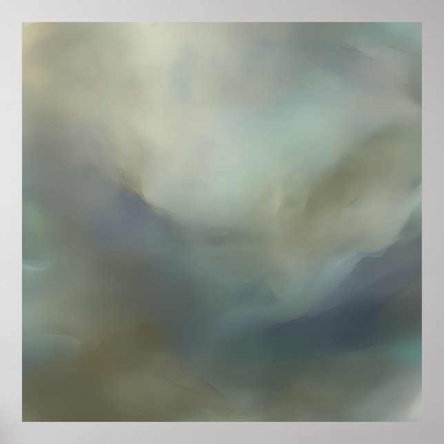 Poster Serene Teal Blue Abstract Waves Ethereal Landscape (Frente)
