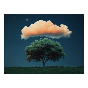 Póster Serene Tree and Cloud - Relaxando o Céu Noturno