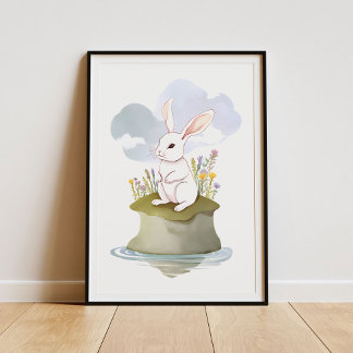 Poster Serene White Rabbit na Ilha Meadow