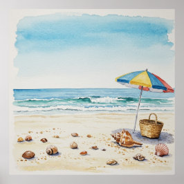 Poster Serenidade à beira-mar: Watercolor Beach Bliss
