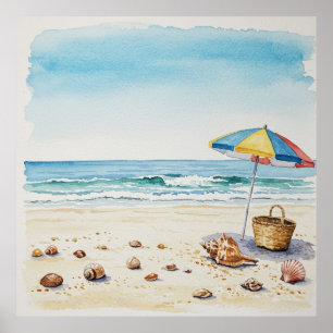Poster Serenidade à beira-mar: Watercolor Beach Bliss