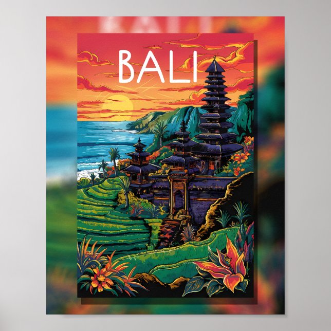 Poster Serenidade Bali: pôr do sol no templo (Frente)