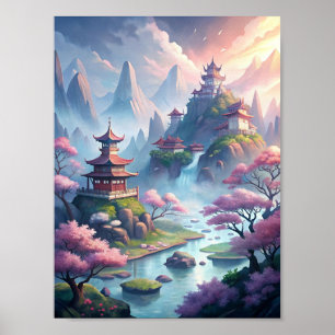 Poster Serenidade da China Antiga: Montanhas Misty e Tim
