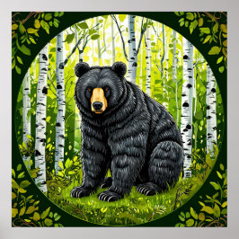 Poster 🌲 Serenidade da Floresta de Bétula Urso Negro Sel