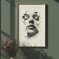 Serenidade Destruída: Rosto de Arte em Linha Monoc