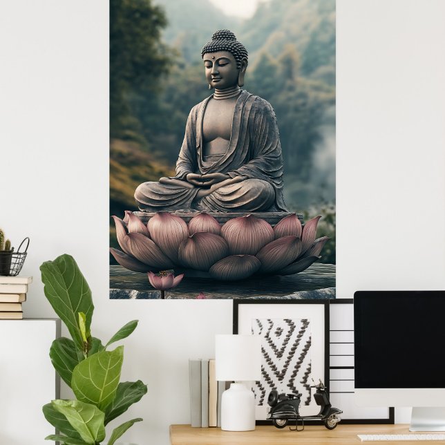 Poster Serenidade do Buda do Lótus (“Find stillness within the bloom of life.”)