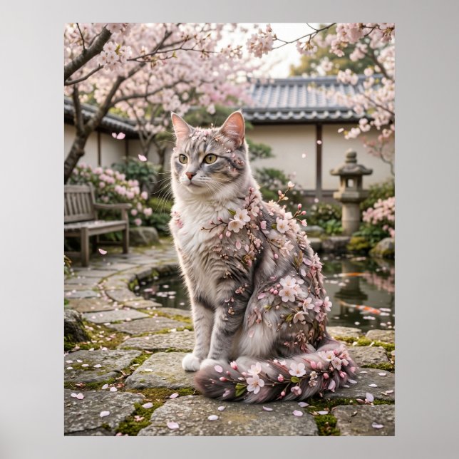 Poster Serenidade do Gato da Flor de Cerejeira (Frente)