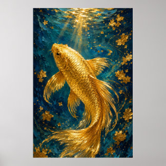 Poster Serenidade do Koi Dourado | Ouro de Luxo Subaquáti