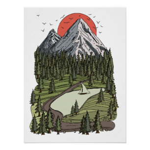 Póster Serenidade do Lago da Montanha: Aventura ao Pôr do
