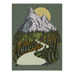 Póster Serenidade do Lago da Montanha: Aventura ao Pôr do