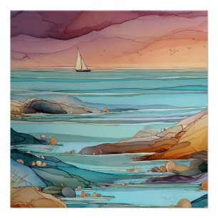 Póster Serenidade do Pôr do Sol Costeiro – Paisagem Marin