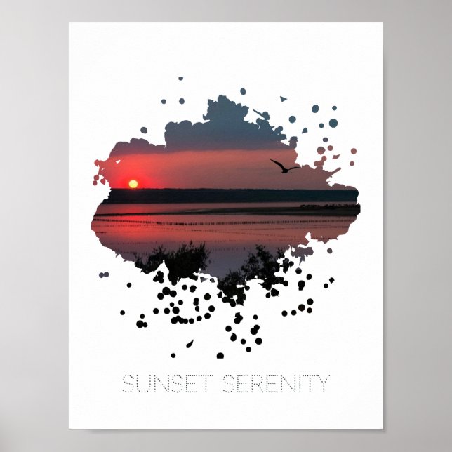 Poster Serenidade do Pôr do Sol | Lagoa Noturna (Frente)