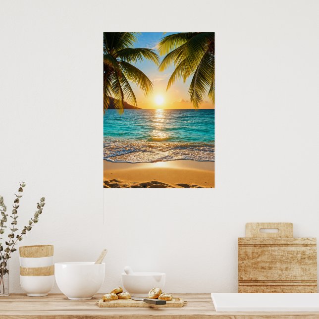 Poster Serenidade do Pôr do Sol Tropical (Cozinha)