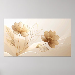 Poster Serenidade Dourada: Arte Minimalista de Linha Flor