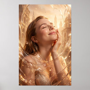 Poster Serenidade Dourada em um Cartaz de Cidade Luminosa
