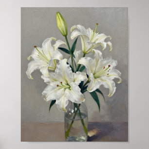 Poster Serenidade em Flor: Lírios Brancos em Vidro Impast