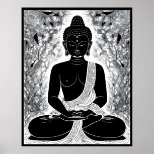 Poster Serenidade em Preto e Branco: Jardim Zen de Buda