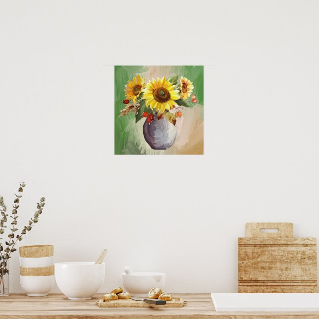 Poster Serenidade Ensolarada: Girassóis em Flor (Cozinha)