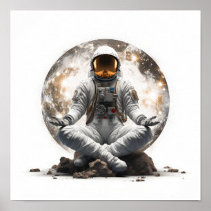 Poster Serenidade Espiritual: Astronauta Medita em Um Whi