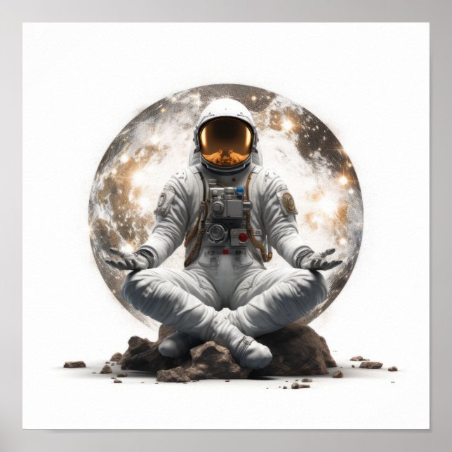 Poster Serenidade Espiritual: Astronauta Medita em Um Whi (Frente)