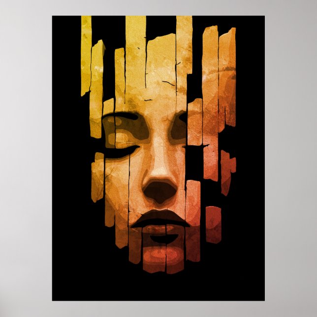 Poster Serenidade Fragmentada – Retrato Digital Surrealis (Frente)
