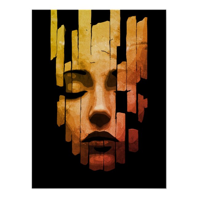 Póster Serenidade Fragmentada – Retrato Digital Surrealis (Frente)